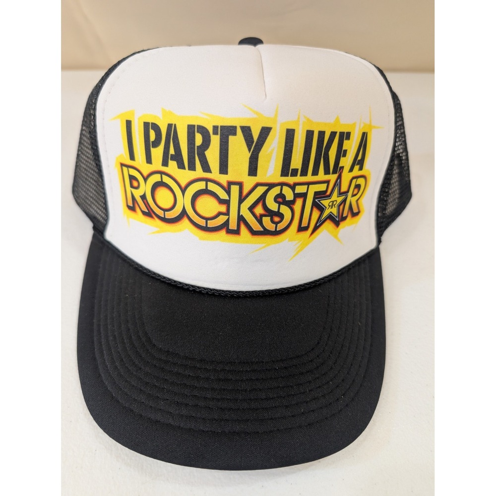 I Party Like‎ A Rockstar Trucker Hat Black White Novelty Snapback Cap